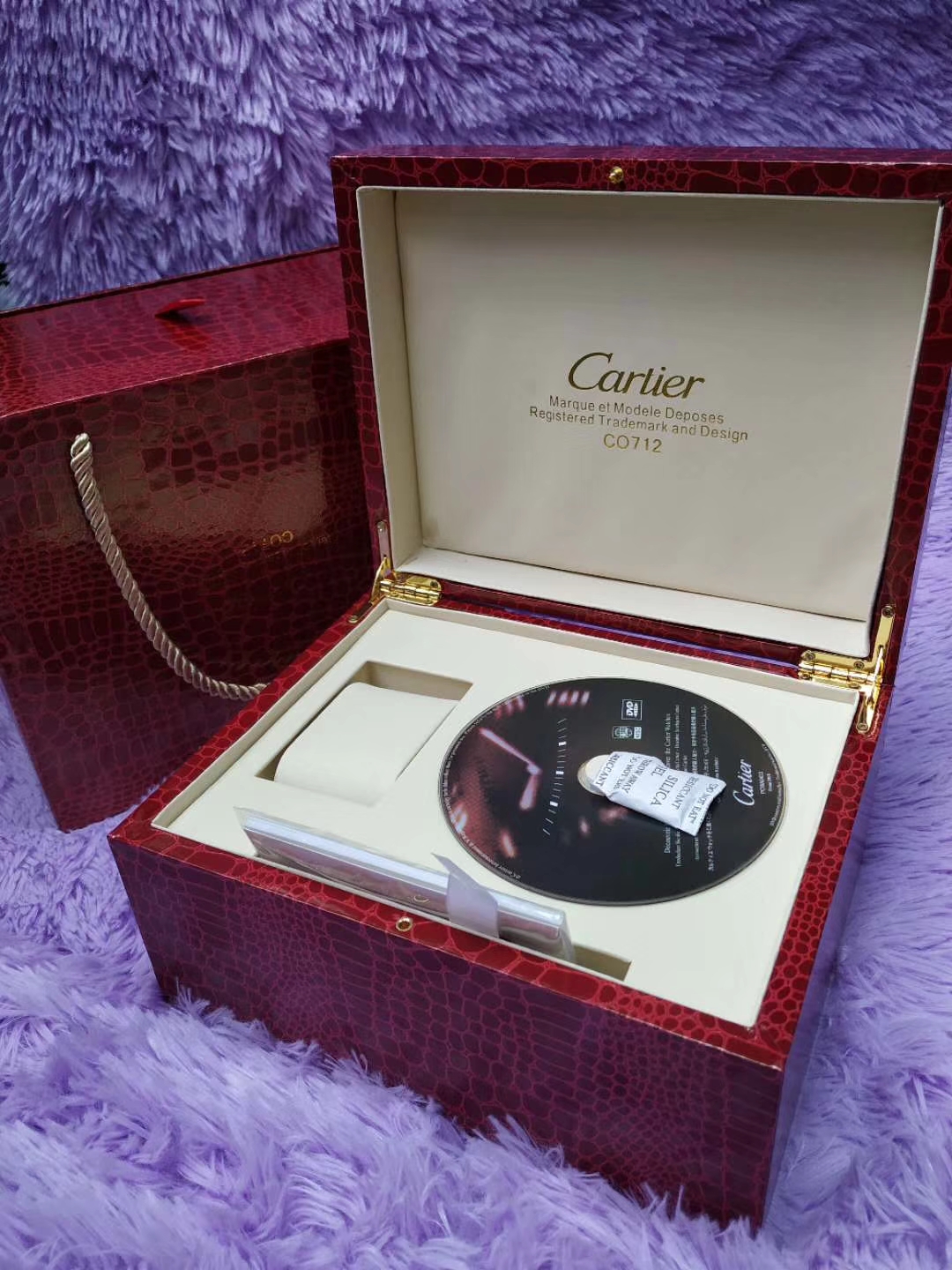 Luxury Copy Cartier Black Watch Box w/ Disk - Cartier Box